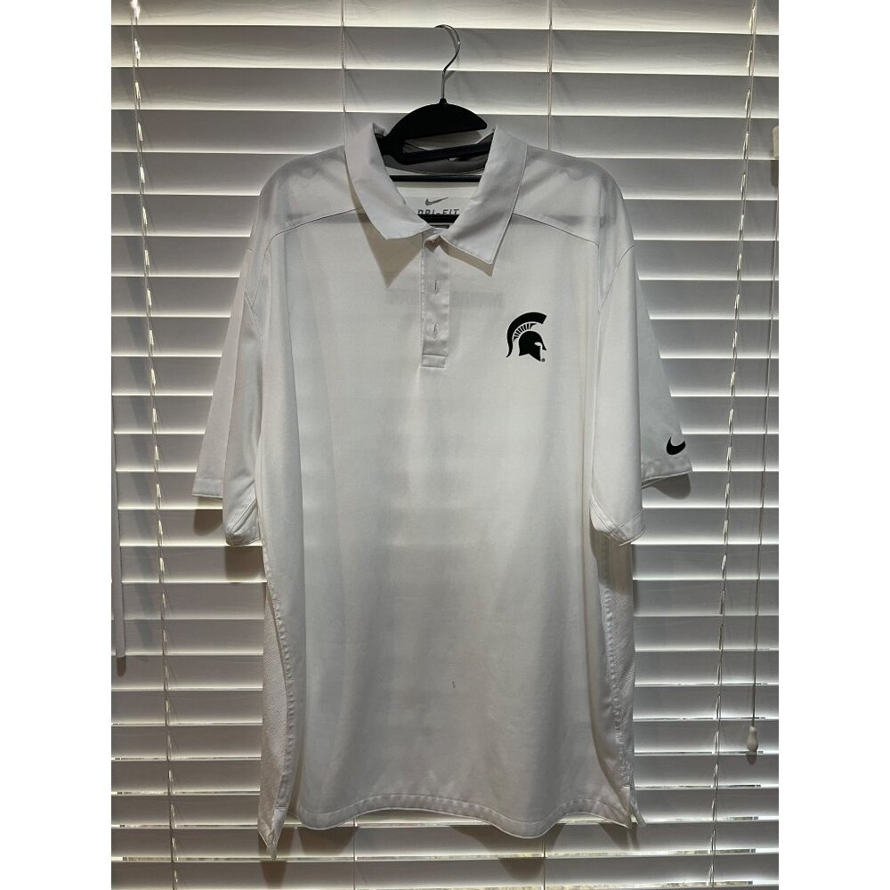 Nike Dri-FIT Michigan State Spartans Polo Shirt Mens XL White NCAA Spartans Logo